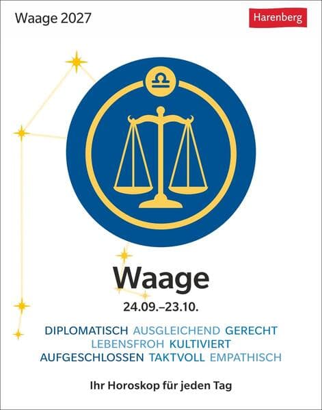 Waage Sternzeichenkalender 2027 - Tagesabreißkalender - Ihr Horoskop für jeden Tag