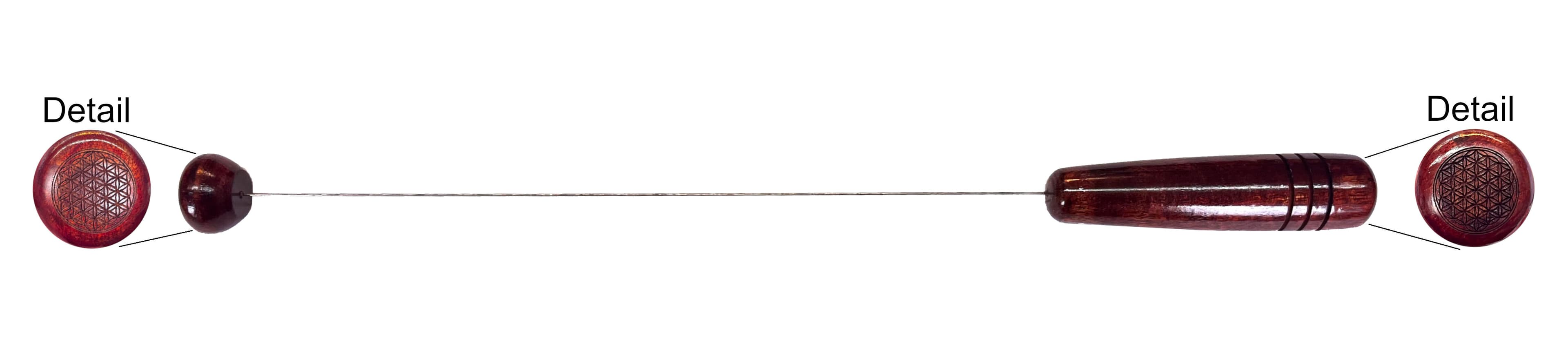 Einhandrute "Blume des Lebens" mit Griff (Ø3cm) und Kugel (Ø2,5cm) aus Mangoholz 42cm