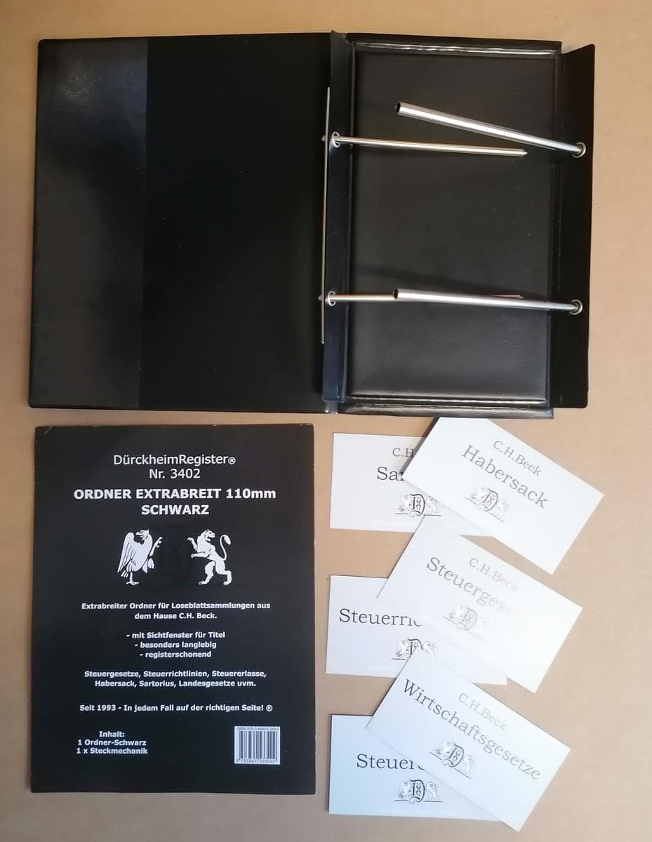 DürckheimRegister®-ORDNER EXTRABREIT SCHWARZ für STEUERGESETZE u.a; zum Einheften und Unterteilen der Gesetzessammlungen