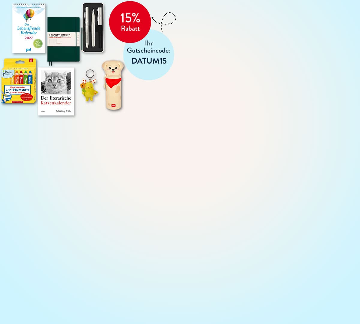 15% Rabatt auf Schreibwaren und Kalender